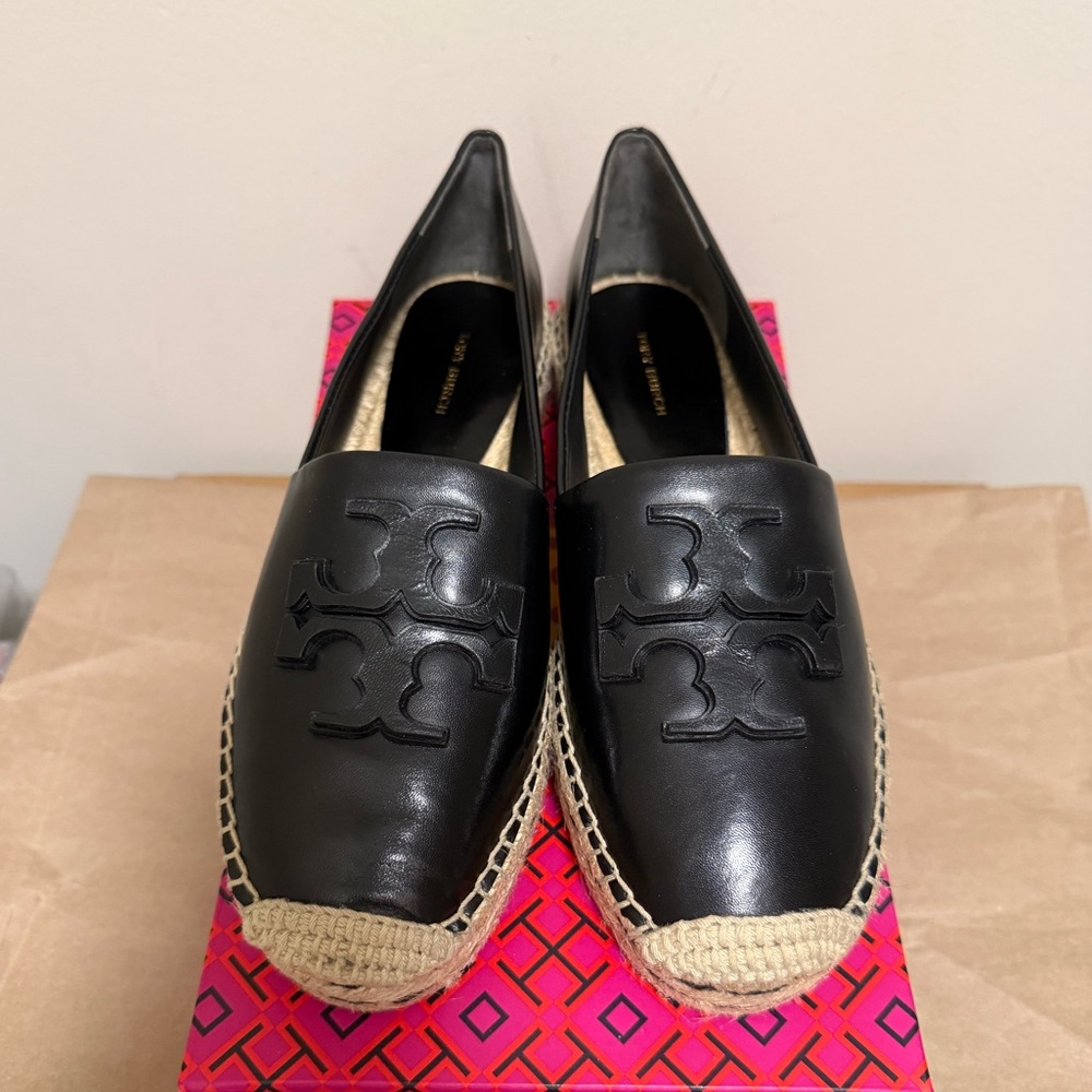 TORY BURCH INES PLATFORM ESPADRILLE  BLACK COLOR SIZE 8.5